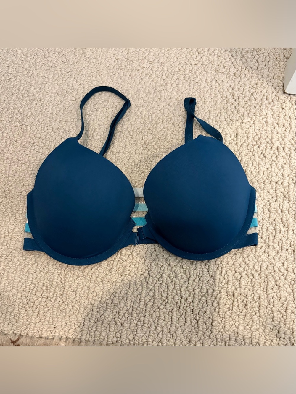 Victoria's Secret Navy Blue Teal Striped Moulded Bra